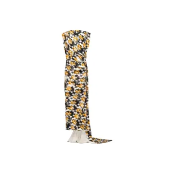 PRADA Long Printed Satin Dress Sleeveless Dress Women's Yellow