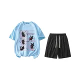 Two-Piece Set (Sky Blue Top+Black Pants)