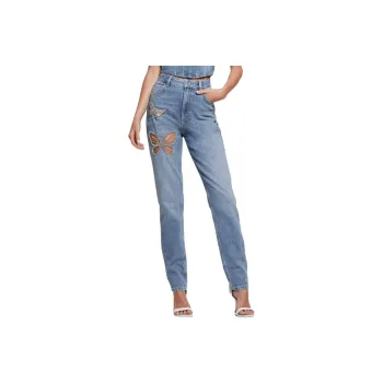 GUESS Rhinestone Butterfly High-Rise Mom Jeans Jeans Women's Blue