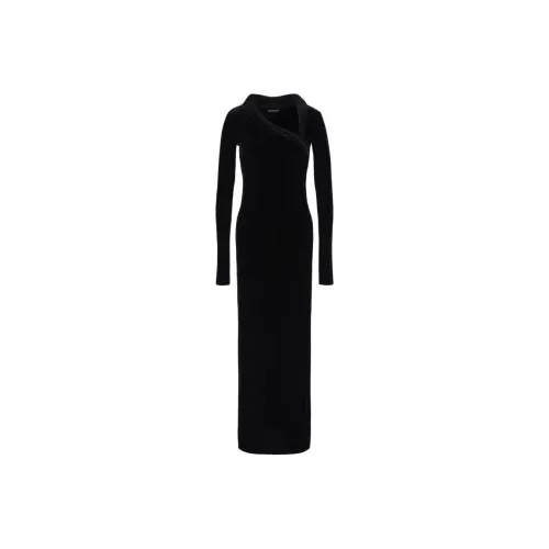 EMPORIO ARMANI Chenille Jersey Long Dress With Asymmetric Neckline And Rhinestones