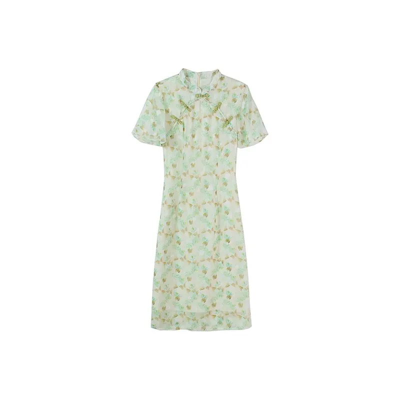 HUASJ Short Sleeved Dresses Women's Fresh Green-0
