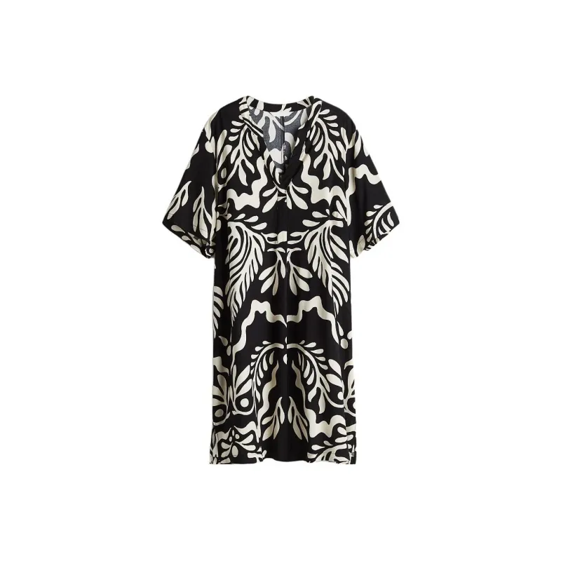H&M Short Sleeved Dresses Women's Black/White Pattern-0