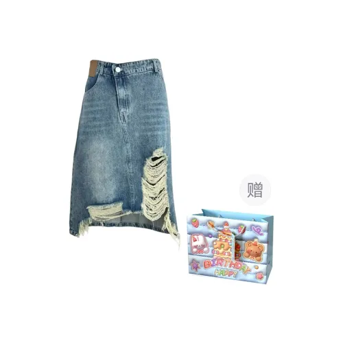 Gentle Welcome Denim Long Skirt Women's Vintage Blue
