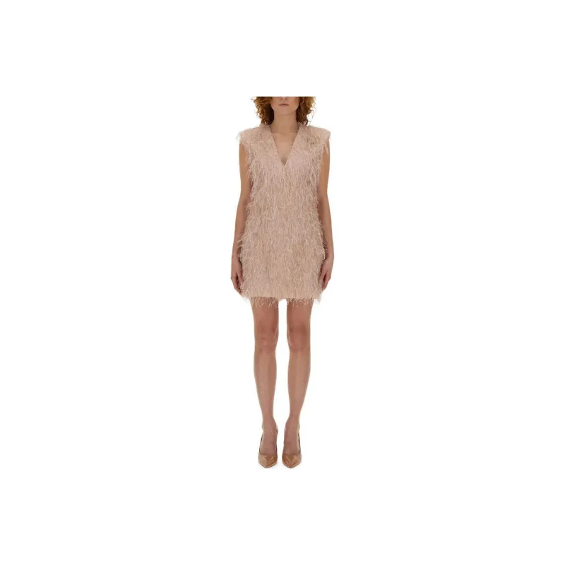 Genny Brooch detail Fringed Minidress-0