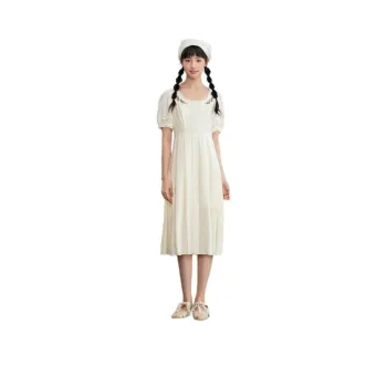 ZIHAN Short Sleeved Dress Women's Beige Gold