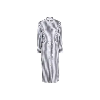 VINCE Striped Belted Midi Shirt Dress