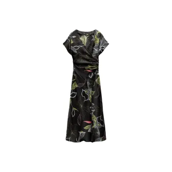 ZARA Short Sleeved Dress Women's Black/Green