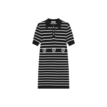 DEGAIA Short Sleeved Dress Women's Black Stripes
