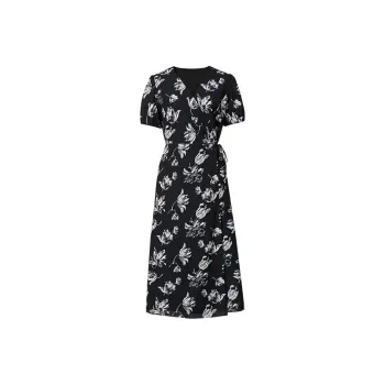 Hopeshow Short Sleeved Dress Women's Black White Floral 601
