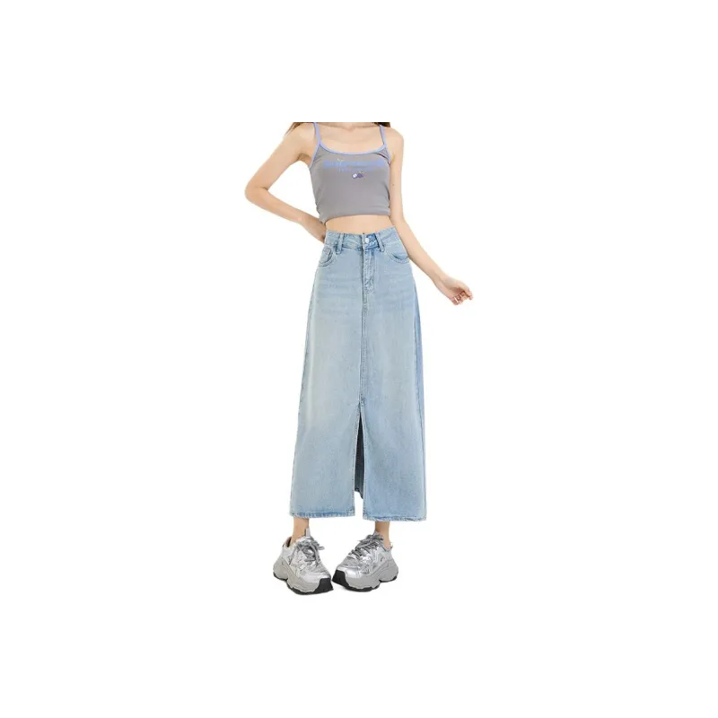 BENGEN Denim Long Skirt Women's-5