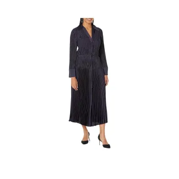 VINCE Long sleeve Pleated Shirtdress