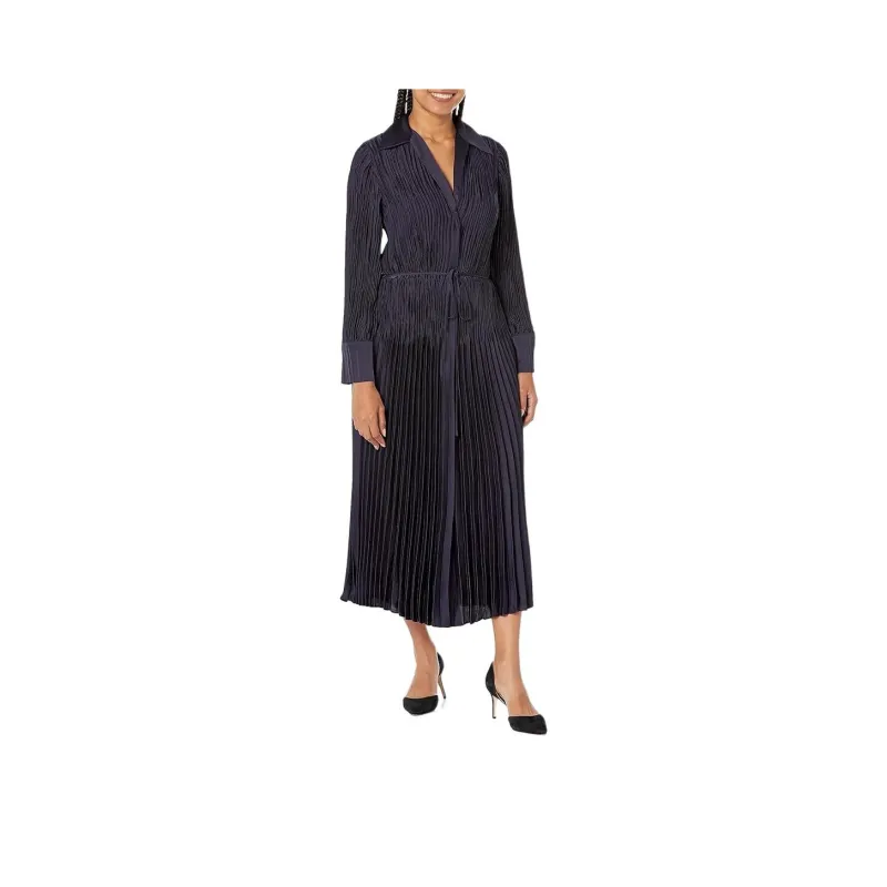 VINCE Long sleeve Pleated Shirtdress-0