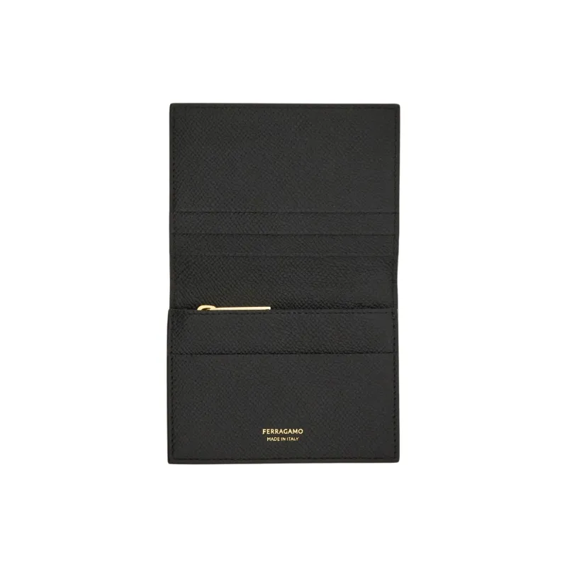 FERRAGAMO GANCINI Calfskin Card Holder Unisex Black-3