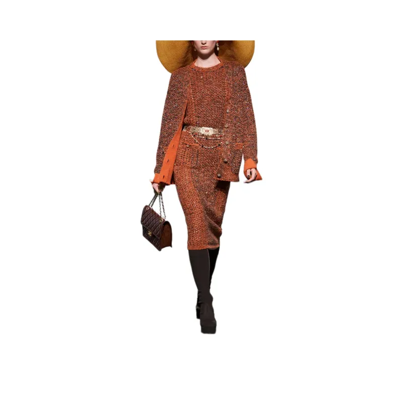 CHANEL FW24 Long-Sleeved Dresses Women's Black Orange-0