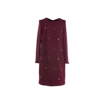 QIAOWANNI Long Sleeved Dresses Women's Burgundy