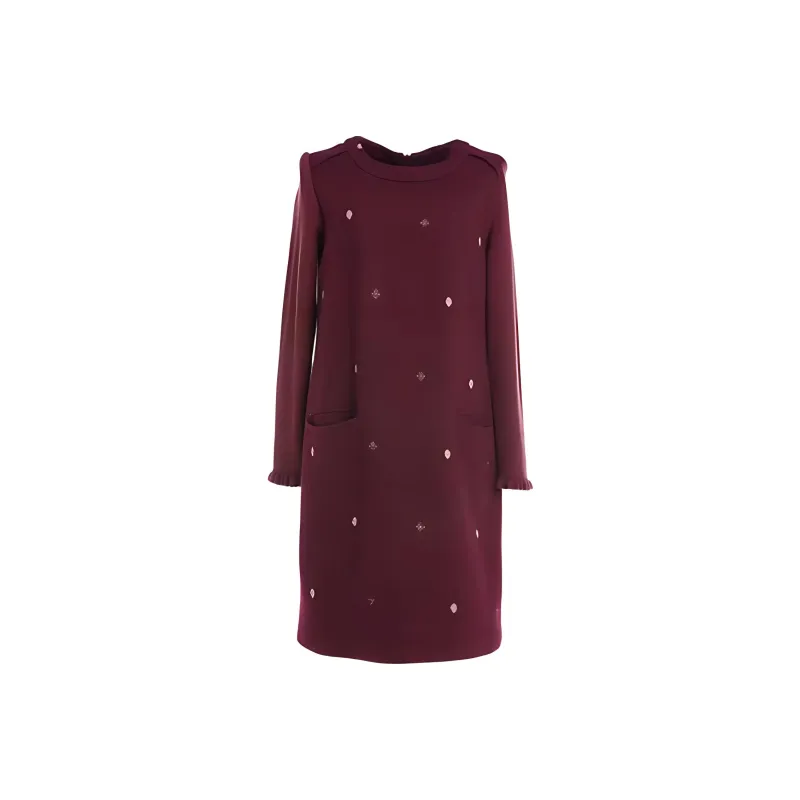QIAOWANNI Long Sleeved Dresses Women's Burgundy-0