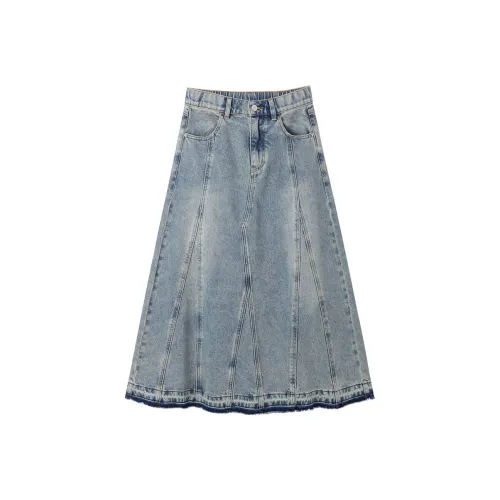 LEDIN Denim Long Skirt Women's Faded Denim Blue