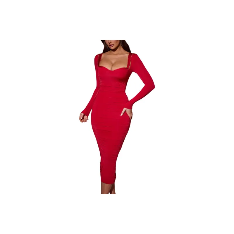 OH POLLY SS25 Deliana Long-Sleeved Dresses Women's Red/Red-0