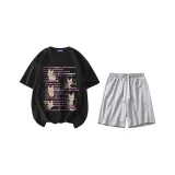 Two-Piece Set (Black Top+Gray Pants)