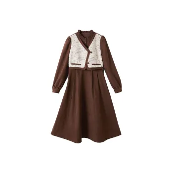 XIANGYING Long Sleeved Dress Women's Coffee