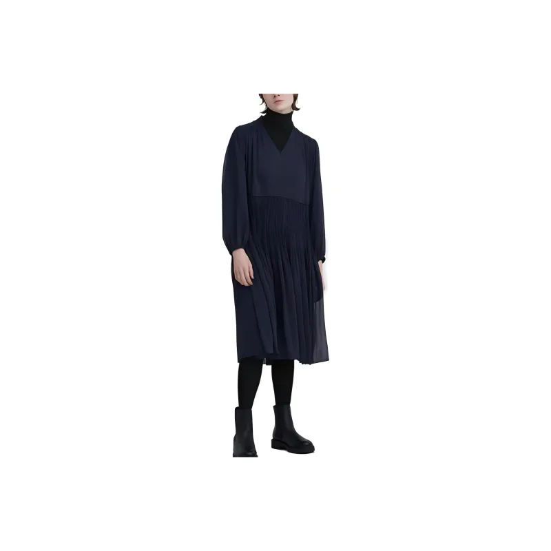 UNIQLO X Clare Waight Keller Co branded Collection Long Sleeved Dresses Women's Navy Blue-0