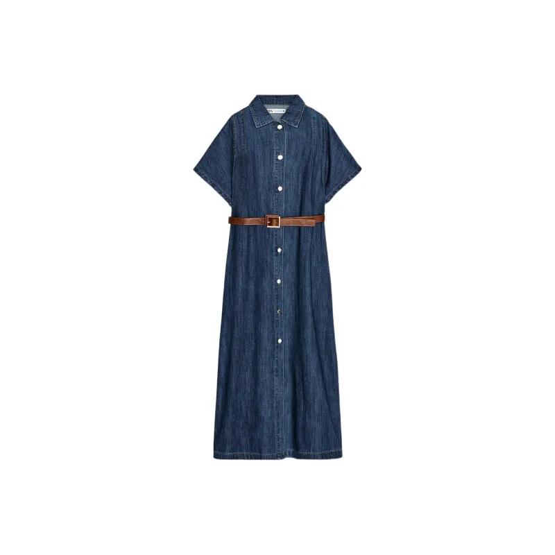 ZARA Short Sleeved Dress Women's Blue-0