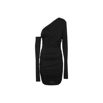 THE ANDAMANE Olimpia One-Shoulder Draped Midi Dress