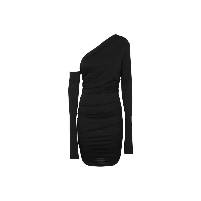 THE ANDAMANE Olimpia One-Shoulder Draped Midi Dress-0