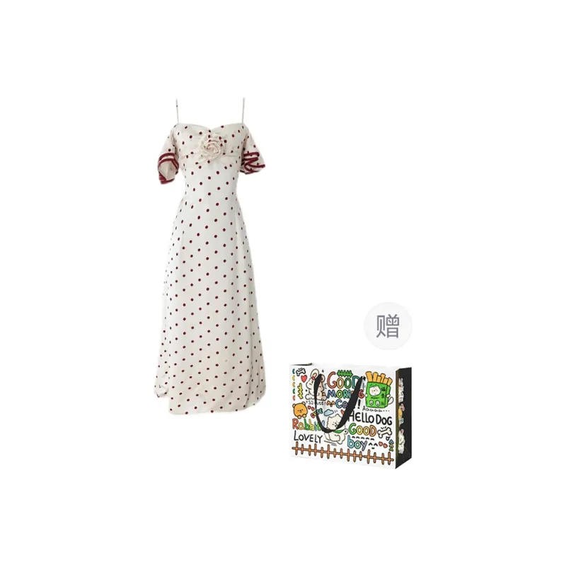 Dippanis Short Sleeved Dress Women's White Polka Dot-0