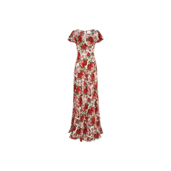 Selkie Collection SS25 Short Sleeved Dresses Women's White Base Rose Print