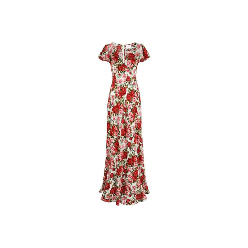 Selkie Collection SS25 Short Sleeved Dresses Women's White Base Rose Print-0