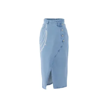 MASFER.SU Denim Long Skirts Women's Light Blue