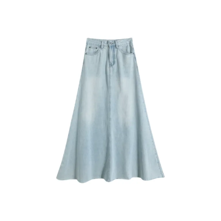 ZXZA Denim Long Skirt Women's Light Blue-0