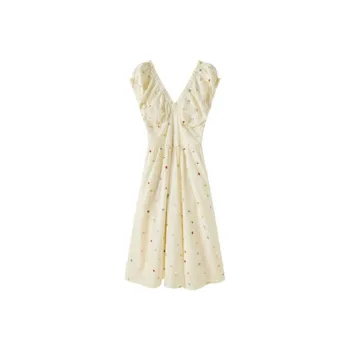 DOSOHEB Short Sleeved Dress Women's Rainbow Embroidery