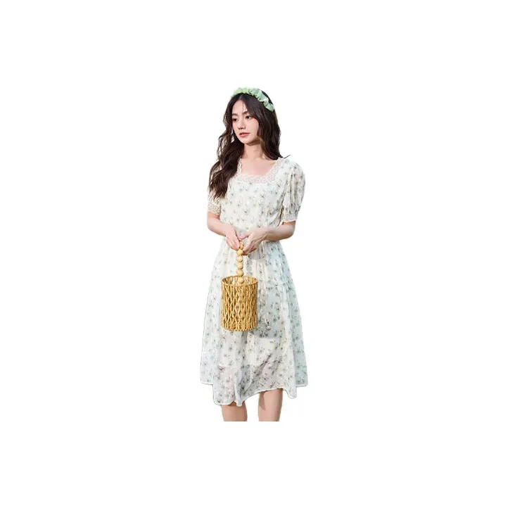 XIANGYING Short Sleeved Dresses Women's Fruit Green-0