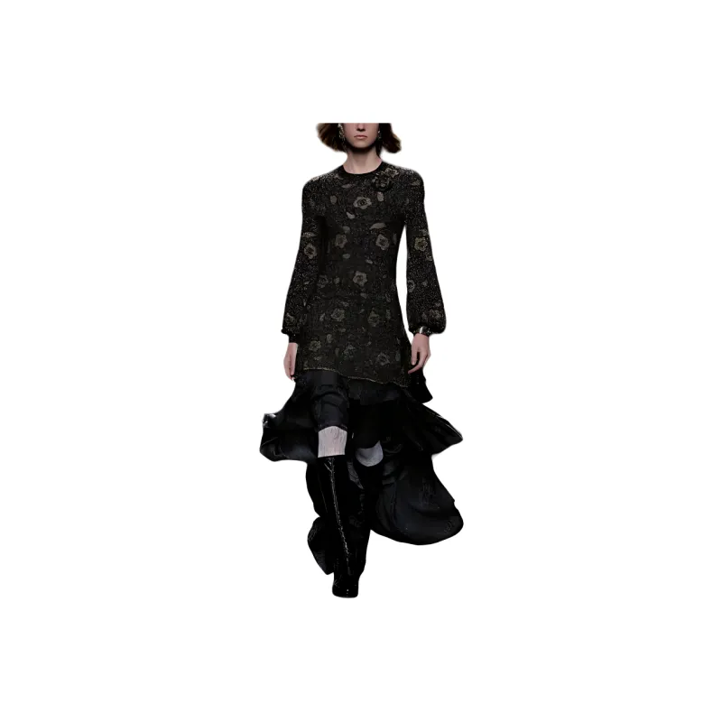 CHANEL FW23 Long-Sleeved Dresses Women's Dark Green-0