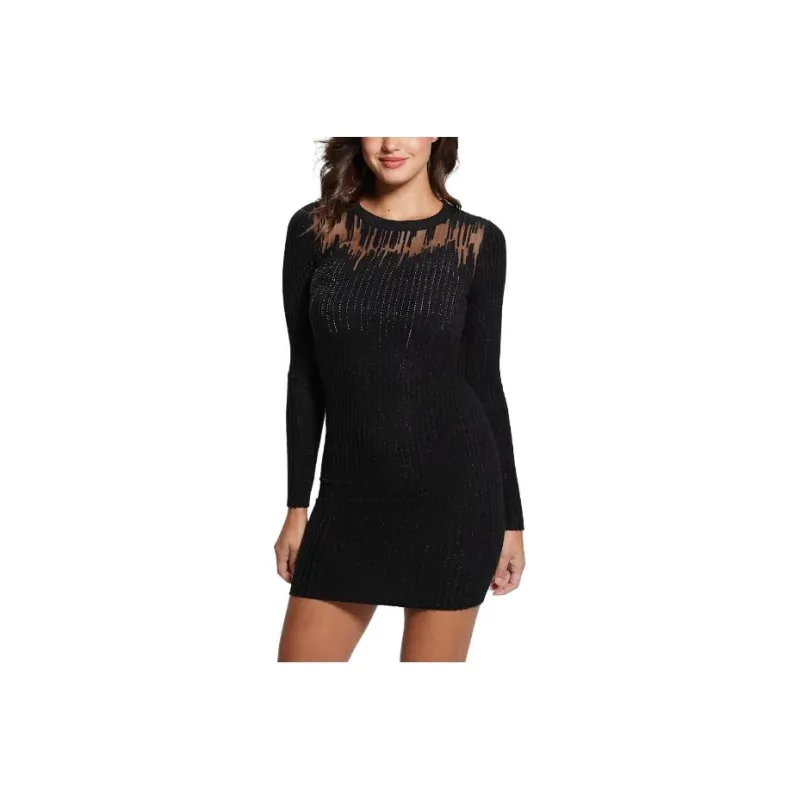 GUESS Claudine Shimmer Sweater Dress Long-Sleeved Dresses Women's Black-0