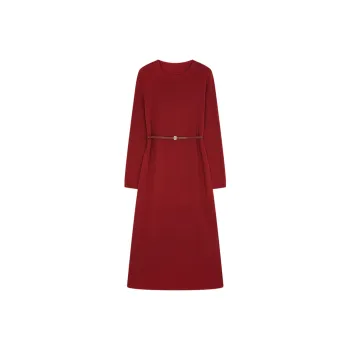 IHIMI Long Sleeved Dresses Women's New Year Red