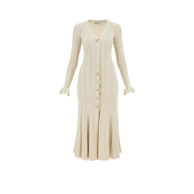 Self portrait Metallic Ribbed Flared Midi Dress-0