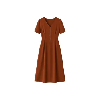 LUYOUYE Short Sleeved Dress Women's Brick Red