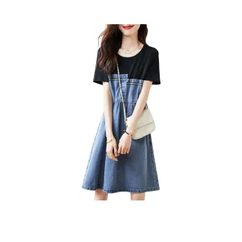 Mo Han Yi Mei Short Sleeved Dress Women's Denim Blue