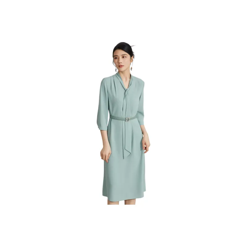 BBLLUUEE Long Sleeved Dress Women's Teal Green-0