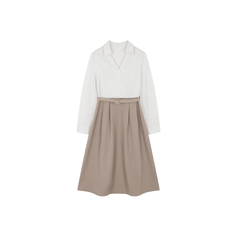 IHIMI Long Sleeved Dress Women's Oat Brown-0