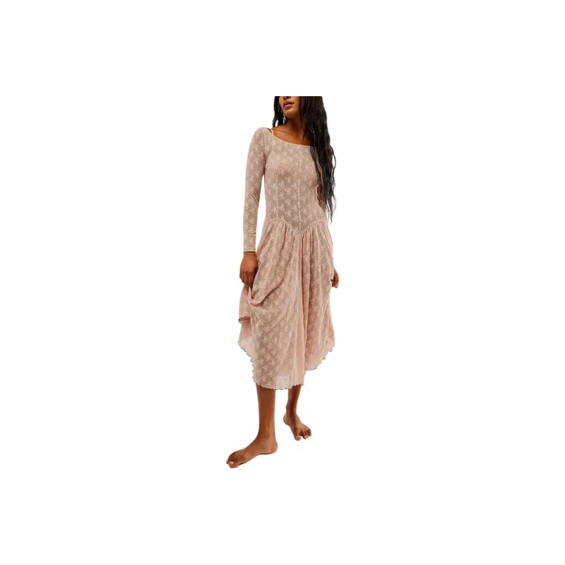 FREE PEOPLE Dial For Drama Slip Long-Sleeved Dresses Women's Rose Dust Combo/Rose Pink Combo-0