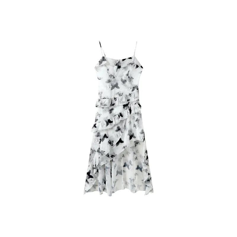 Adeworn Slip Dress Women's Black And White Floral-0
