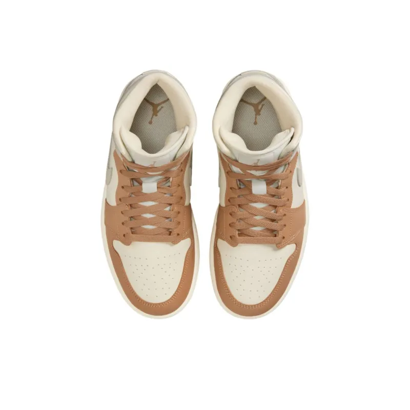 Jordan Air Jordan 1 Anti Slip Wear Resistant Mid Top Vintage Basketball Shoes Women's White Brown-2