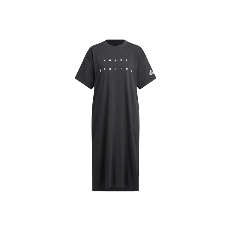 Adidas Loose Single-Sided Plain Knit T-Shirt Dress Short-Sleeved Dresses Women's Black-0