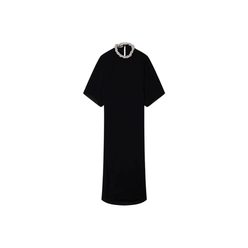 Stella McCartney Falabella Crystal Chain Maxi Dress Short-Sleeved Dresses Women's Black-0
