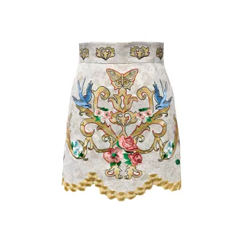 Fiona Chen Casual Short Skirts Women's Flower Yellow Cream