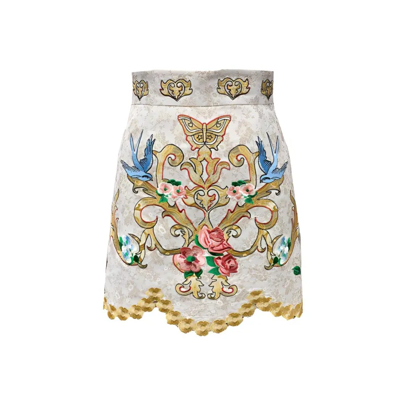 Fiona Chen Casual Short Skirts Women's Flower Yellow Cream-0